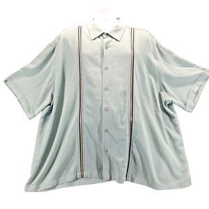 Cubavera Mens Stripped Rayon Blend Button Front Casual Shirt Size 4X Light Blue